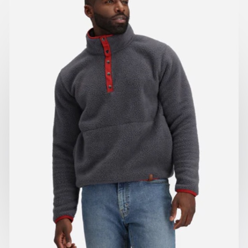 Burton Men's Gray Sherpa Pullover with Red Trim